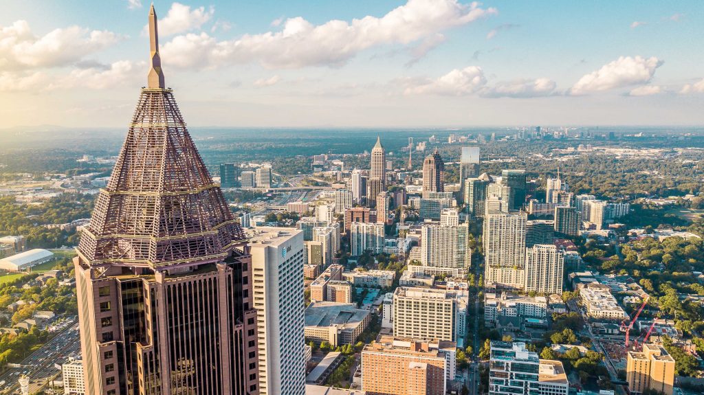 Aerial view of the Atlanta, Georgia skyline.