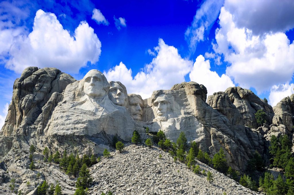 The presidents carved in granite at Mt. Rushmore, South Dakota