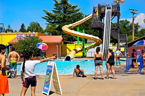 Water park goers at the Wild Water Adventure Park in California 
