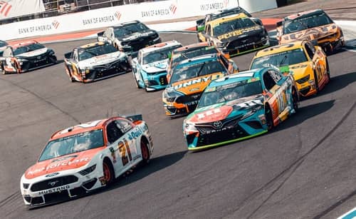 Cars racing at the motor speedway in Charlotte